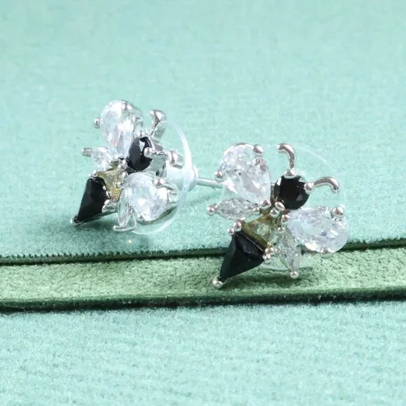 Kendra Scott Bee Stud Earrings Crystal Silver - Picture 2 of 2